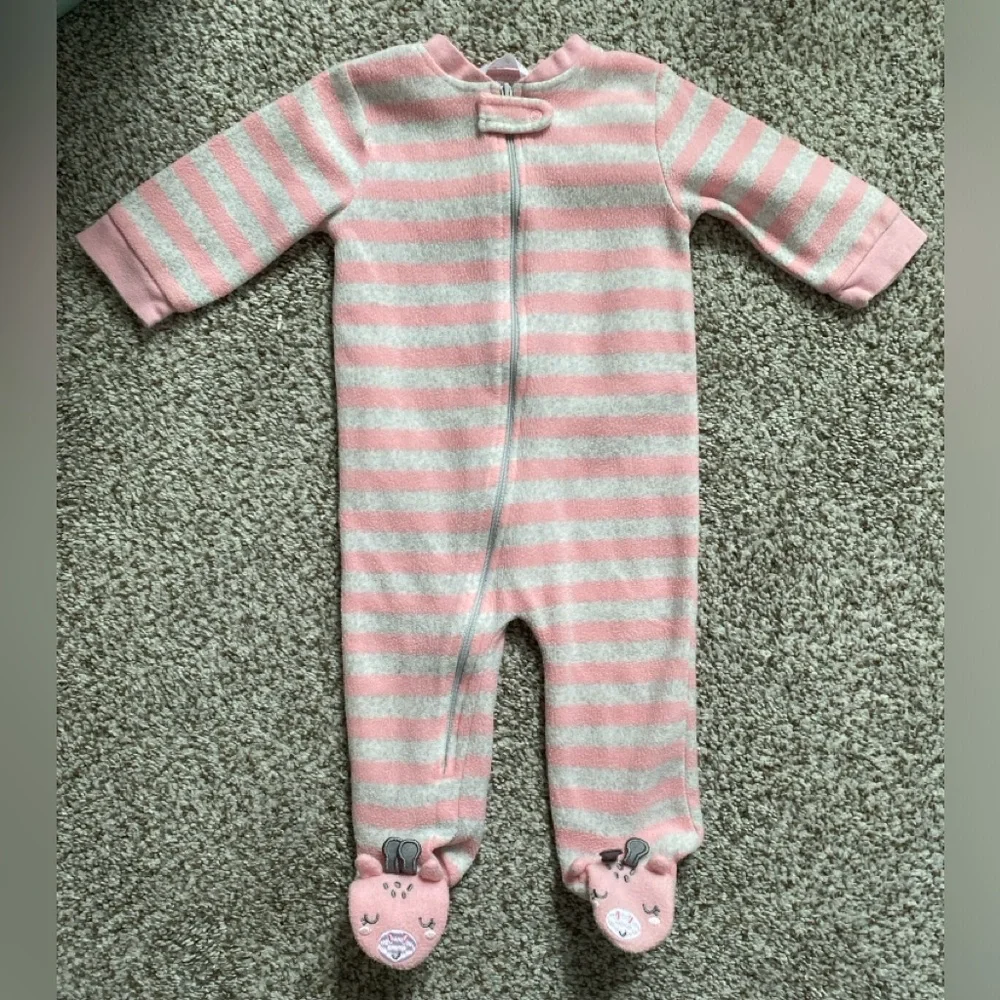 Rene Rofe Baby Pink and Gray Striped Footie